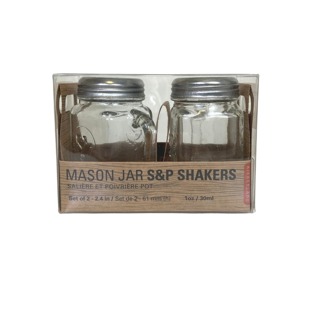 Mason‎ Jar Glass Salt And Pepper Shaker Set NIB Cabin Camping